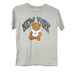 Grayson Threads Men's Gray Graphic T-Shirt Size Small NYC Teddy Bear Applique